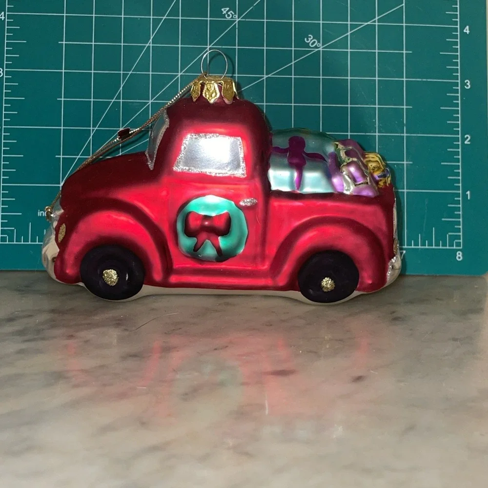 Mouth Blown Glass Ornament Red Pickup Truck Ornaments Wreath